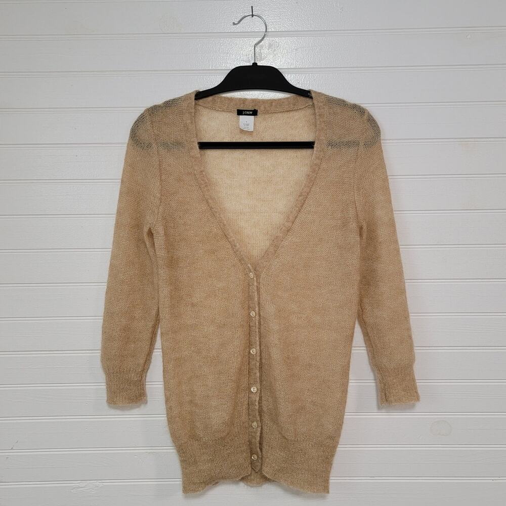 J Crew Womens Size Small Mohair Wool Cardigan Sweater Open Knit V Neck Classic
